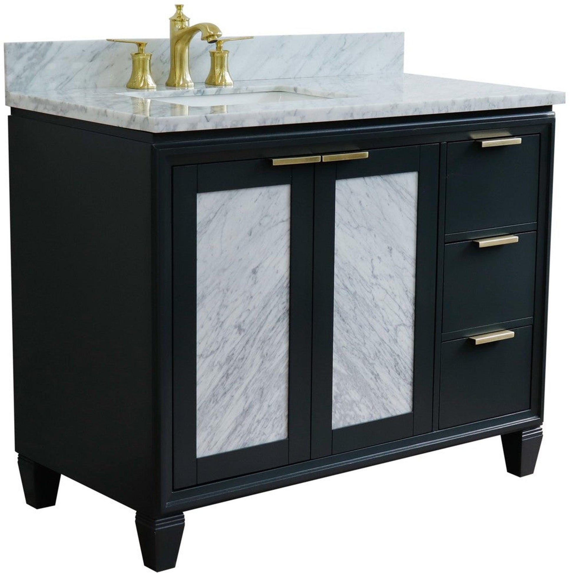 Bellaterra Home Trento 43" 2-Door 3-Drawer Dark Gray Freestanding Vanity Set With Ceramic Left Undermount Rectangular Sink and White Carrara Marble Top, and Left Door Cabinet