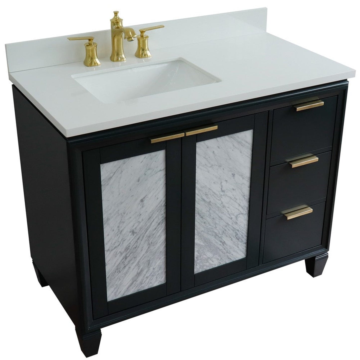 Bellaterra Home Trento 43" 2-Door 3-Drawer Dark Gray Freestanding Vanity Set With Ceramic Left Undermount Rectangular Sink and White Quartz Top, and Left Door Cabinet