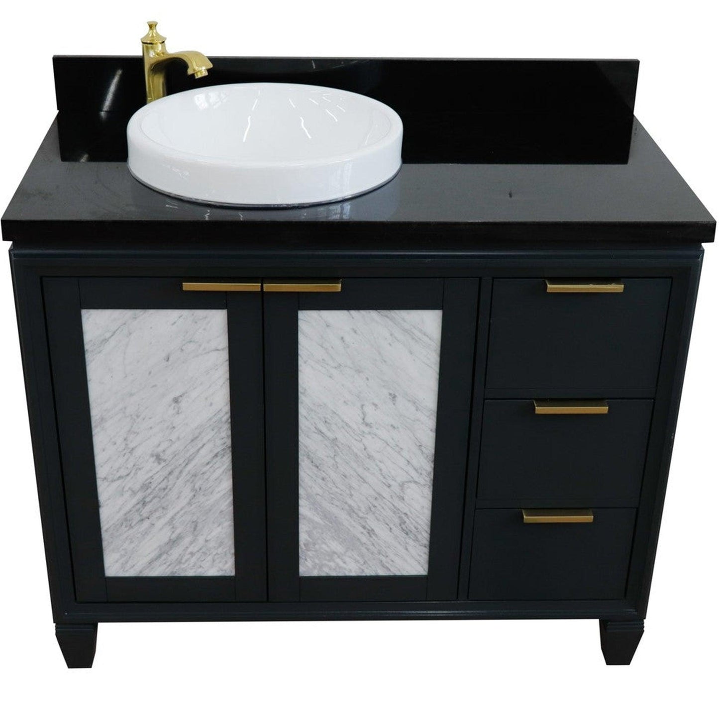 Bellaterra Home Trento 43" 2-Door 3-Drawer Dark Gray Freestanding Vanity Set With Ceramic Left Vessel Sink and Black Galaxy Granite Top, and Left Door Cabinet