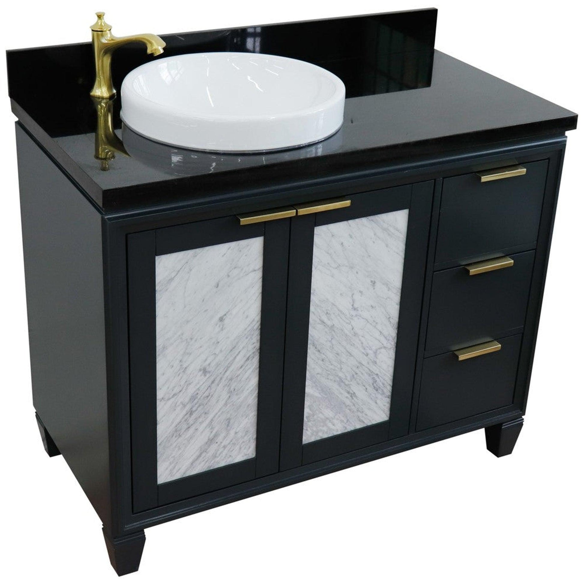 Bellaterra Home Trento 43" 2-Door 3-Drawer Dark Gray Freestanding Vanity Set With Ceramic Left Vessel Sink and Black Galaxy Granite Top, and Left Door Cabinet