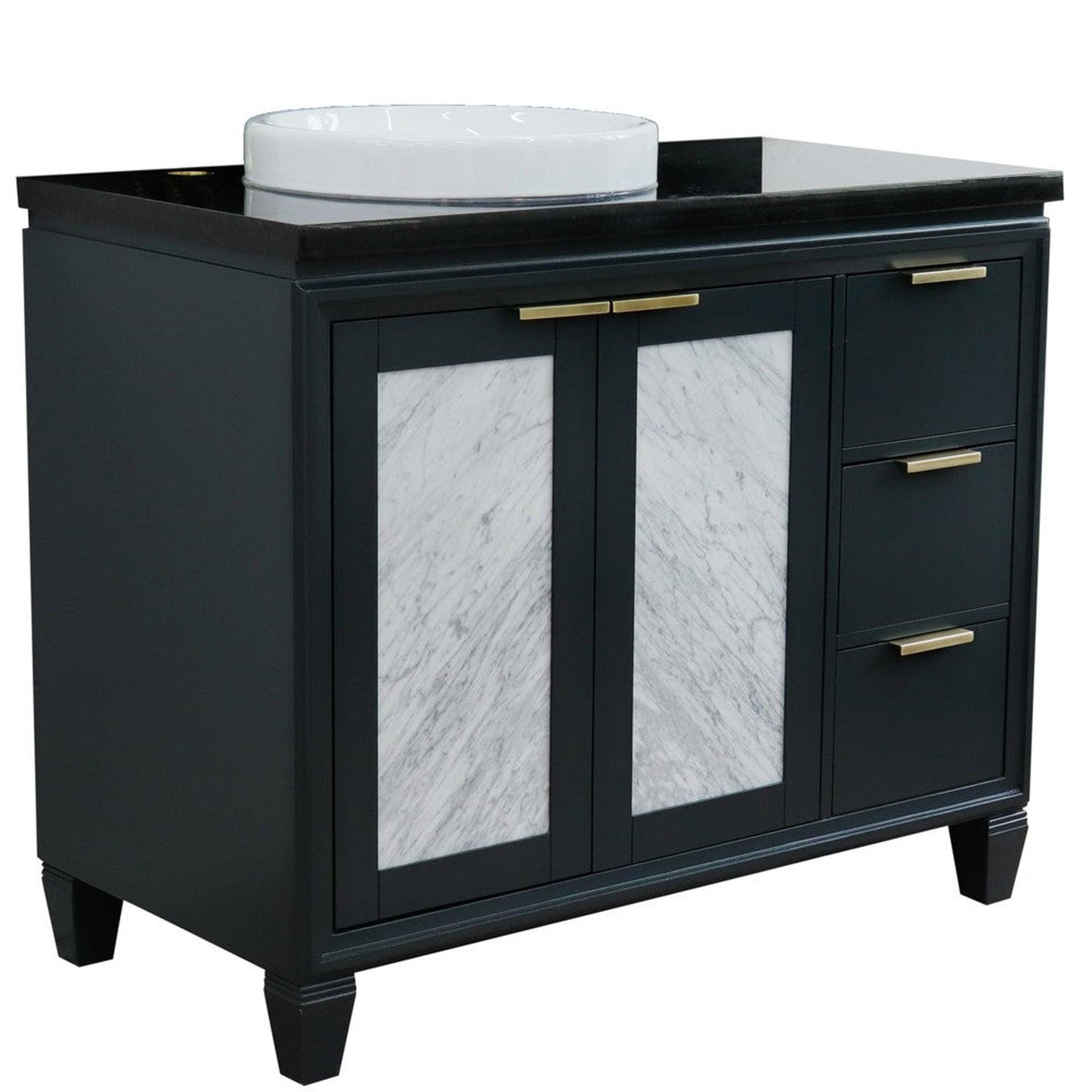 Bellaterra Home Trento 43" 2-Door 3-Drawer Dark Gray Freestanding Vanity Set With Ceramic Left Vessel Sink and Black Galaxy Granite Top, and Left Door Cabinet