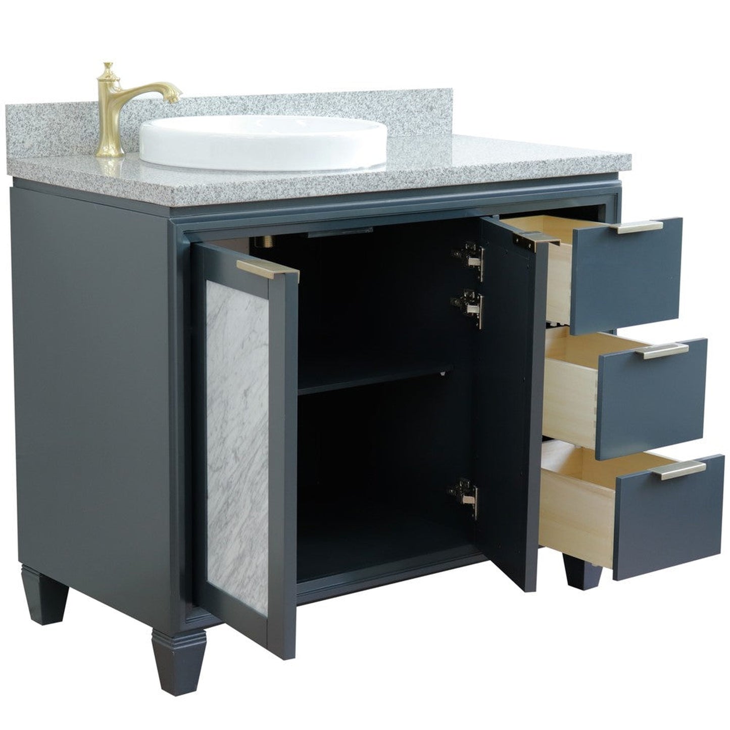 Bellaterra Home Trento 43" 2-Door 3-Drawer Dark Gray Freestanding Vanity Set With Ceramic Left Vessel Sink and Gray Granite Top, and Left Door Cabinet