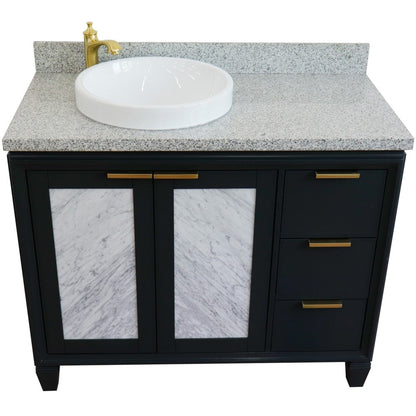 Bellaterra Home Trento 43" 2-Door 3-Drawer Dark Gray Freestanding Vanity Set With Ceramic Left Vessel Sink and Gray Granite Top, and Left Door Cabinet