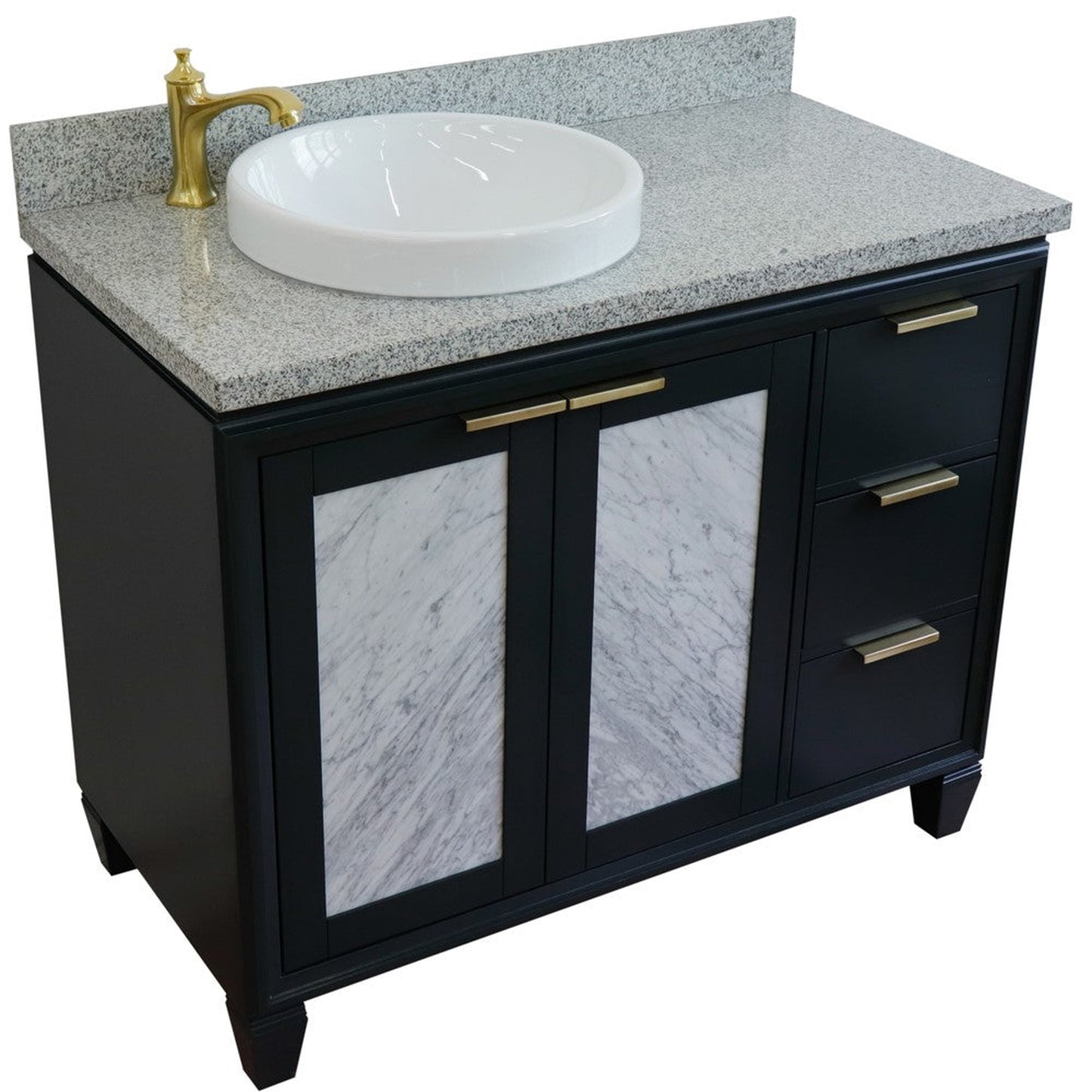 Bellaterra Home Trento 43" 2-Door 3-Drawer Dark Gray Freestanding Vanity Set With Ceramic Left Vessel Sink and Gray Granite Top, and Left Door Cabinet