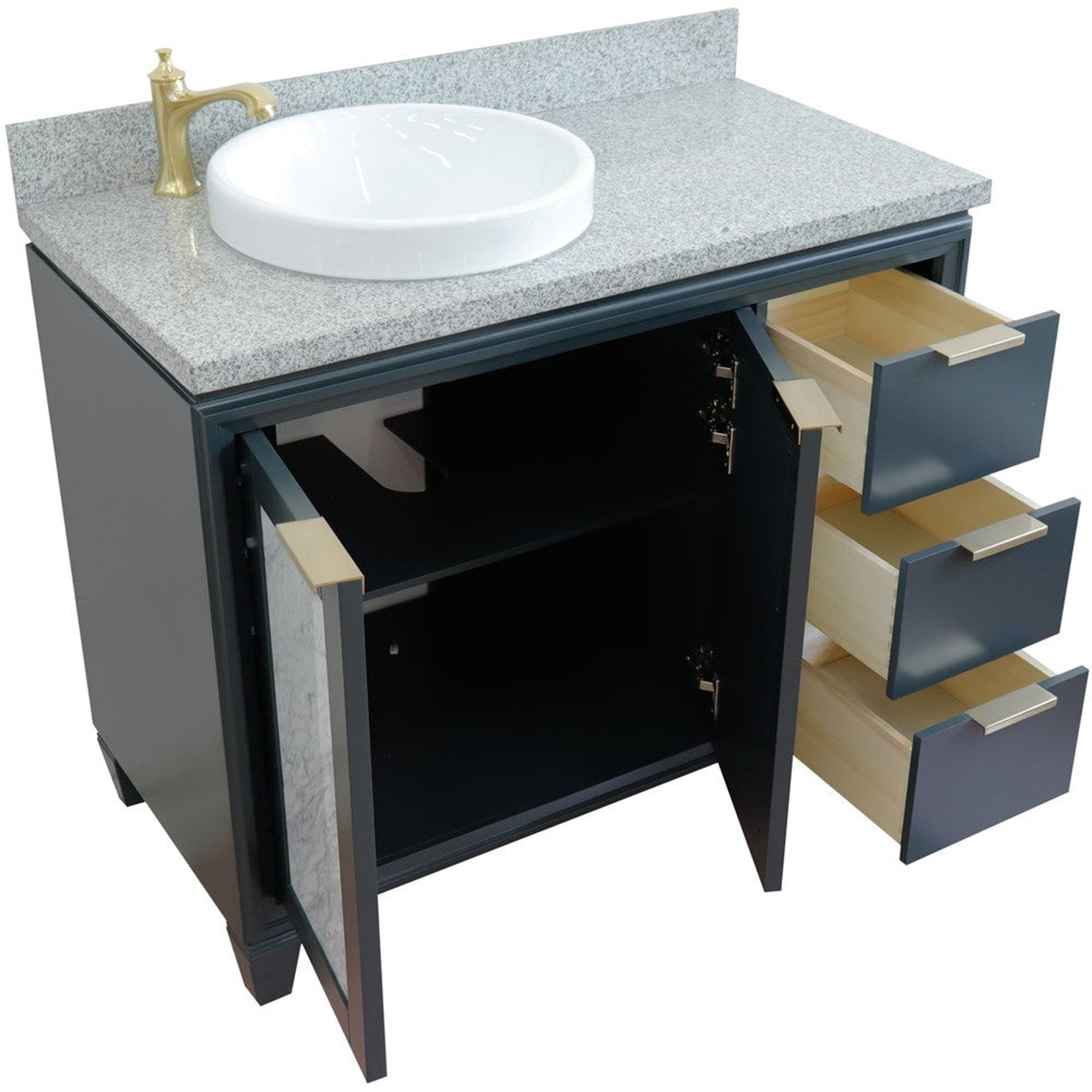 Bellaterra Home Trento 43" 2-Door 3-Drawer Dark Gray Freestanding Vanity Set With Ceramic Left Vessel Sink and Gray Granite Top, and Left Door Cabinet