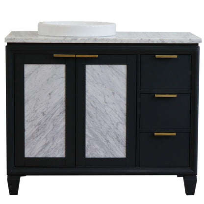 Bellaterra Home Trento 43" 2-Door 3-Drawer Dark Gray Freestanding Vanity Set With Ceramic Left Vessel Sink and White Carrara Marble Top, and Left Door Cabinet