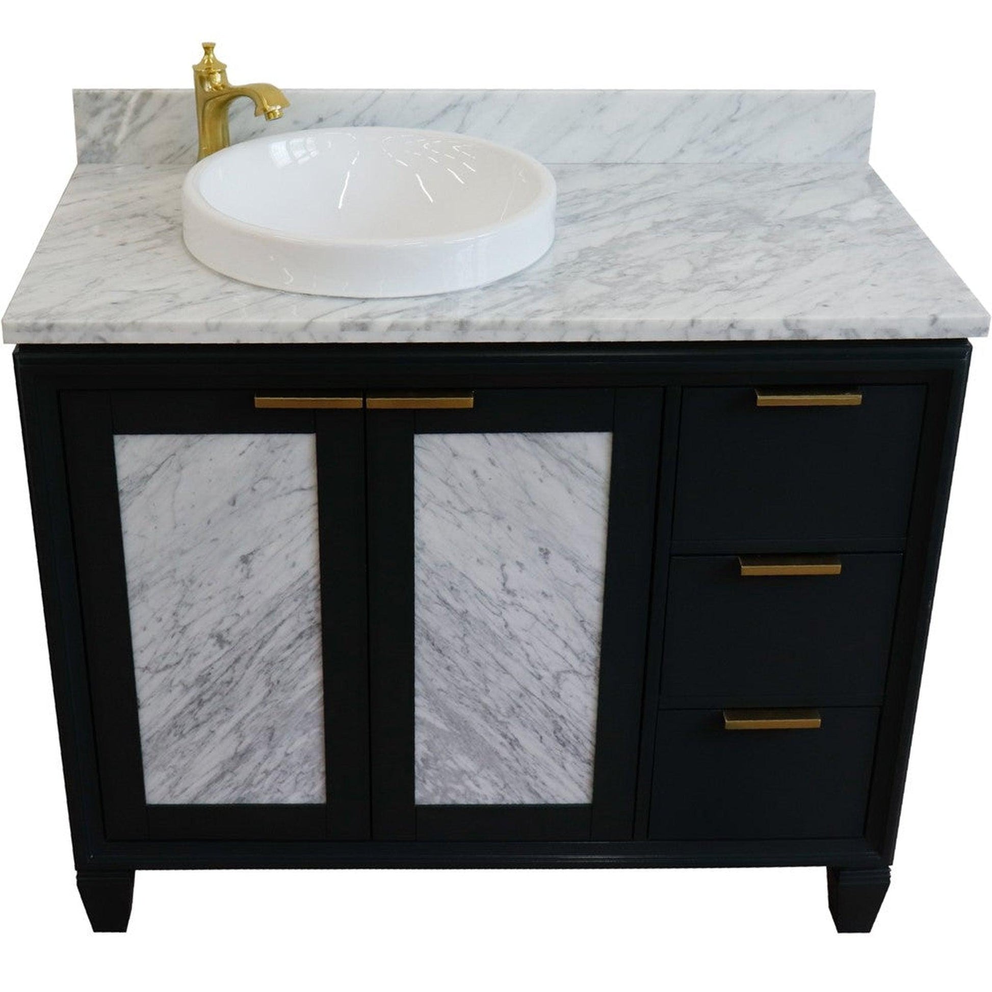 Bellaterra Home Trento 43" 2-Door 3-Drawer Dark Gray Freestanding Vanity Set With Ceramic Left Vessel Sink and White Carrara Marble Top, and Left Door Cabinet