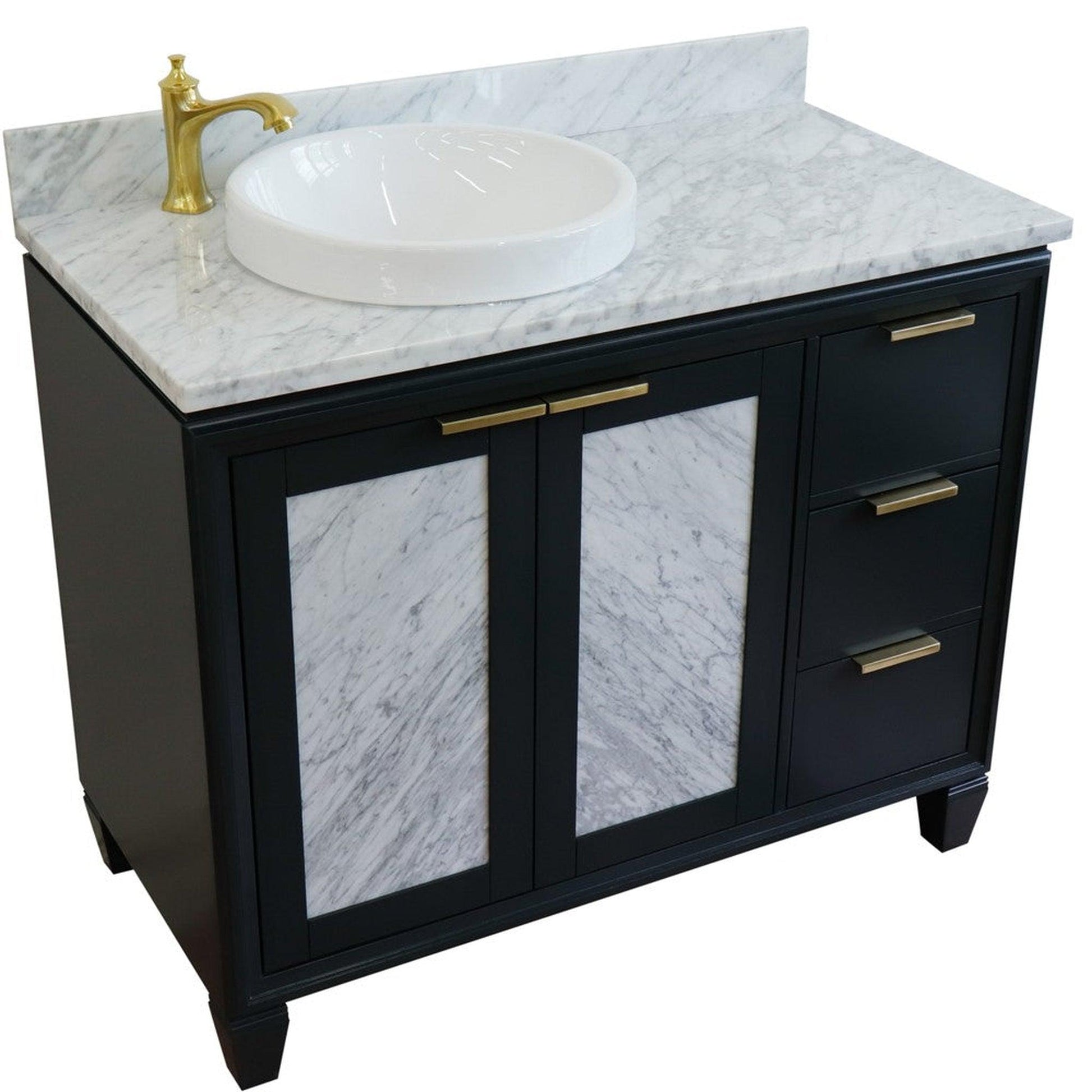 Bellaterra Home Trento 43" 2-Door 3-Drawer Dark Gray Freestanding Vanity Set With Ceramic Left Vessel Sink and White Carrara Marble Top, and Left Door Cabinet