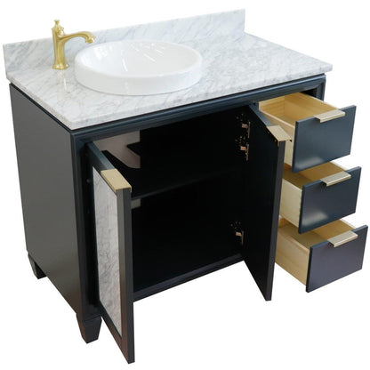 Bellaterra Home Trento 43" 2-Door 3-Drawer Dark Gray Freestanding Vanity Set With Ceramic Left Vessel Sink and White Carrara Marble Top, and Left Door Cabinet