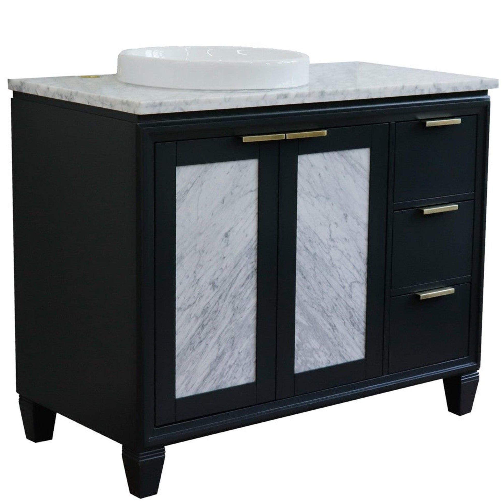 Bellaterra Home Trento 43" 2-Door 3-Drawer Dark Gray Freestanding Vanity Set With Ceramic Left Vessel Sink and White Carrara Marble Top, and Left Door Cabinet