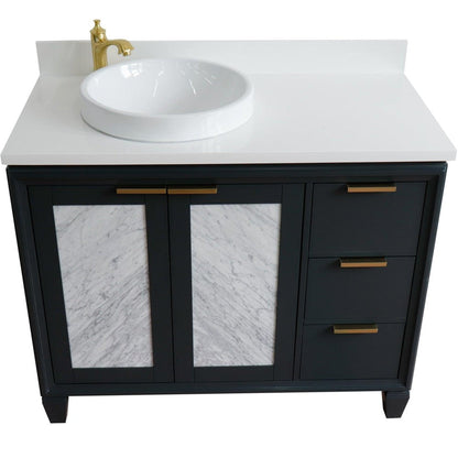 Bellaterra Home Trento 43" 2-Door 3-Drawer Dark Gray Freestanding Vanity Set With Ceramic Left Vessel Sink and White Quartz Top, and Left Door Cabinet