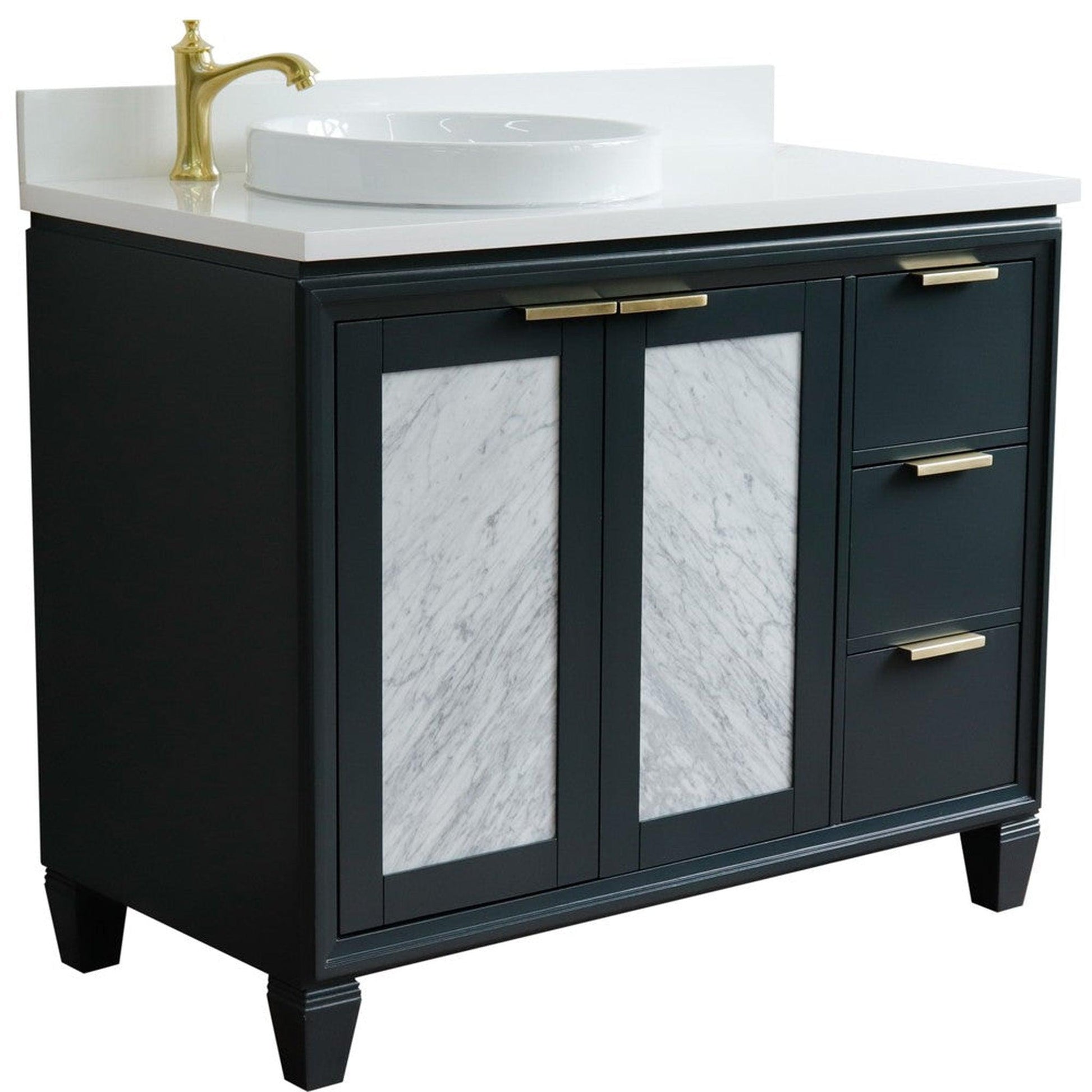 Bellaterra Home Trento 43" 2-Door 3-Drawer Dark Gray Freestanding Vanity Set With Ceramic Left Vessel Sink and White Quartz Top, and Left Door Cabinet