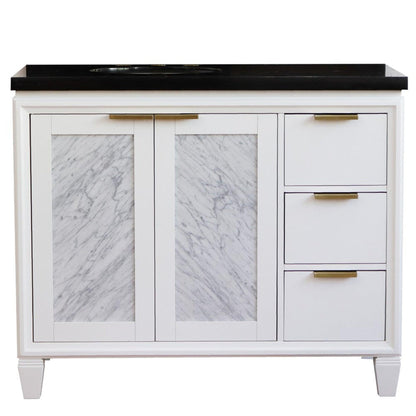 Bellaterra Home Trento 43" 2-Door 3-Drawer White Freestanding Vanity Set With Ceramic Left Undermount Oval Sink and Black Galaxy Granite Top, and Left Door Cabinet