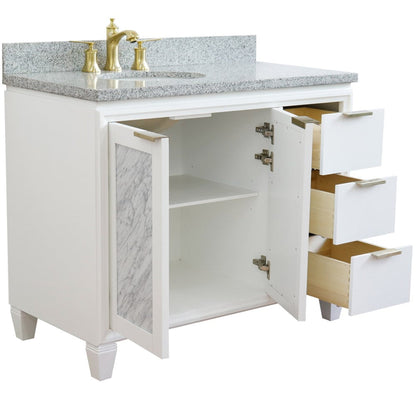 Bellaterra Home Trento 43" 2-Door 3-Drawer White Freestanding Vanity Set With Ceramic Left Undermount Oval Sink and Gray Granite Top, and Left Door Cabinet