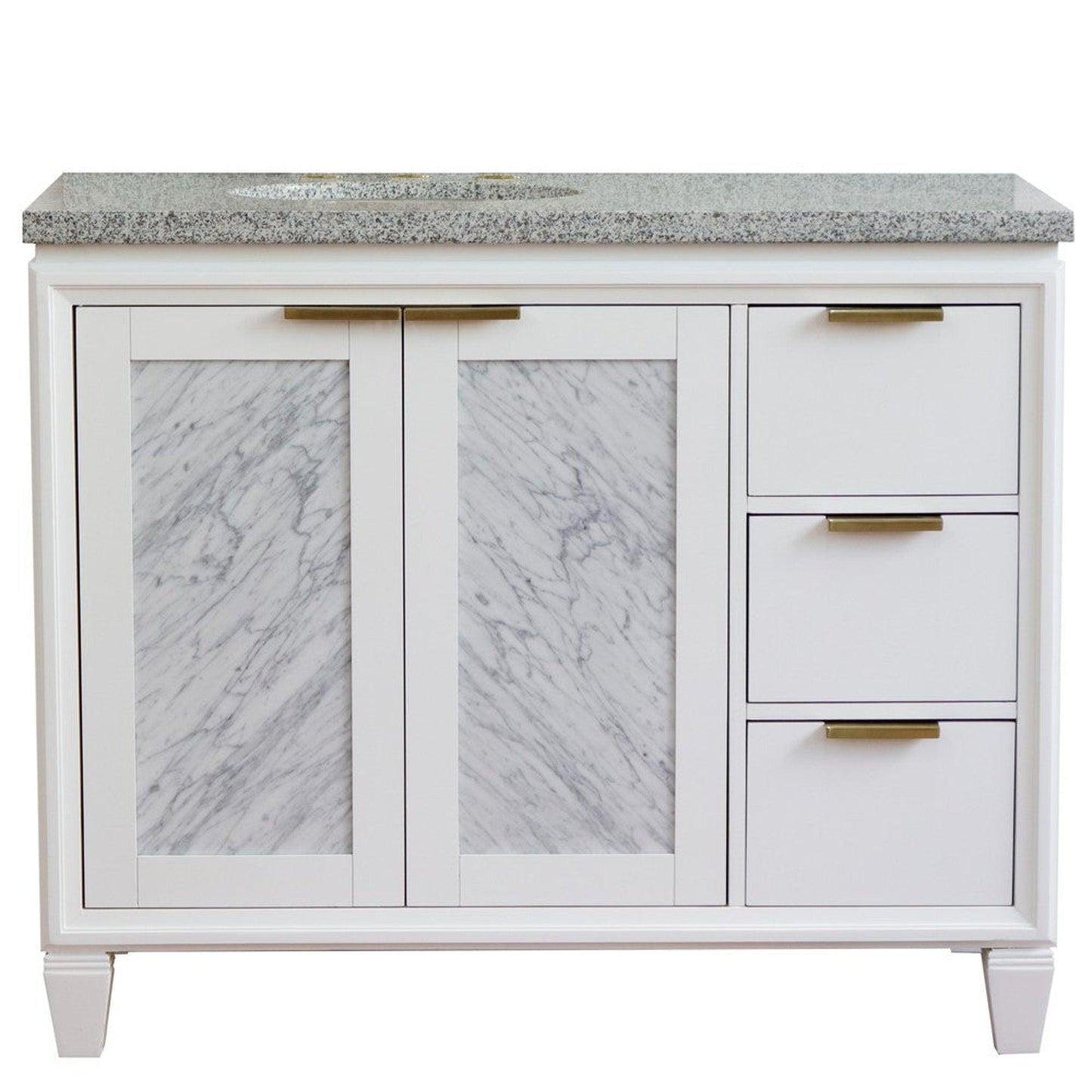 Bellaterra Home Trento 43" 2-Door 3-Drawer White Freestanding Vanity Set With Ceramic Left Undermount Oval Sink and Gray Granite Top, and Left Door Cabinet