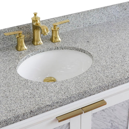 Bellaterra Home Trento 43" 2-Door 3-Drawer White Freestanding Vanity Set With Ceramic Left Undermount Oval Sink and Gray Granite Top, and Left Door Cabinet