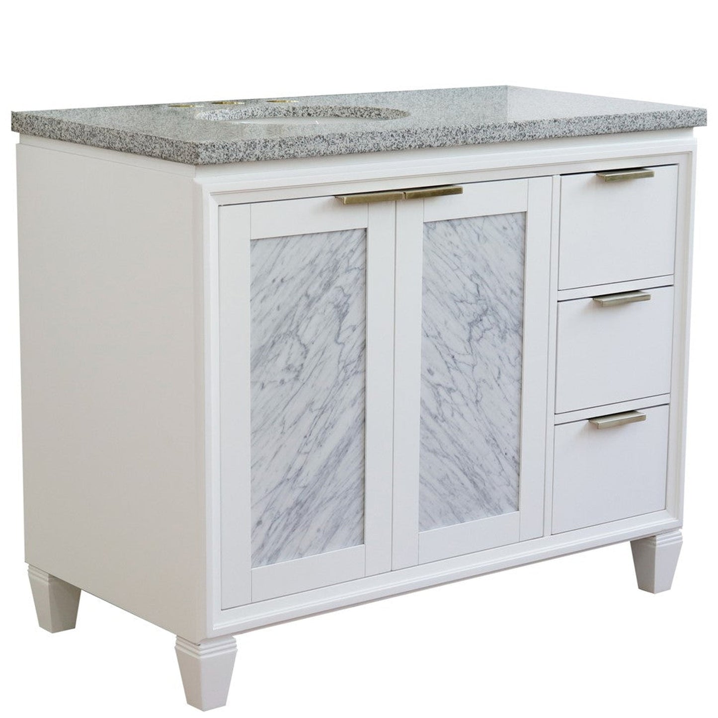 Bellaterra Home Trento 43" 2-Door 3-Drawer White Freestanding Vanity Set With Ceramic Left Undermount Oval Sink and Gray Granite Top, and Left Door Cabinet