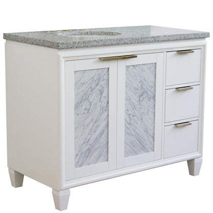 Bellaterra Home Trento 43" 2-Door 3-Drawer White Freestanding Vanity Set With Ceramic Left Undermount Oval Sink and Gray Granite Top, and Left Door Cabinet