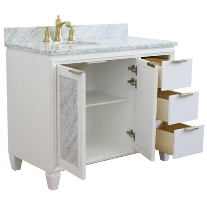 Bellaterra Home Trento 43" 2-Door 3-Drawer White Freestanding Vanity Set With Ceramic Left Undermount Oval Sink and White Carrara Marble Top, and Left Door Cabinet