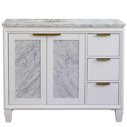 Bellaterra Home Trento 43" 2-Door 3-Drawer White Freestanding Vanity Set With Ceramic Left Undermount Oval Sink and White Carrara Marble Top, and Left Door Cabinet