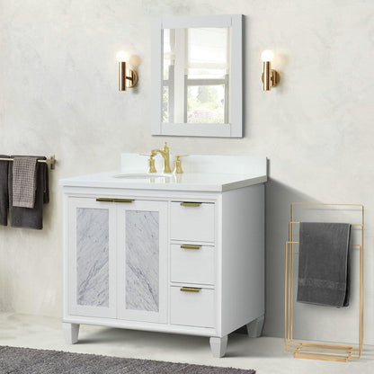Bellaterra Home Trento 43" 2-Door 3-Drawer White Freestanding Vanity Set With Ceramic Left Undermount Oval Sink and White Quartz Top, and Left Door Cabinet