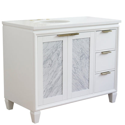 Bellaterra Home Trento 43" 2-Door 3-Drawer White Freestanding Vanity Set With Ceramic Left Undermount Oval Sink and White Quartz Top, and Left Door Cabinet