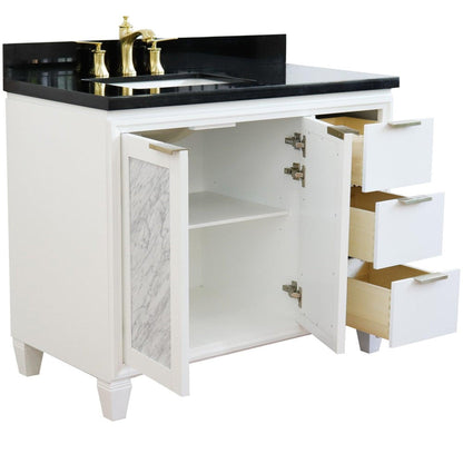 Bellaterra Home Trento 43" 2-Door 3-Drawer White Freestanding Vanity Set With Ceramic Left Undermount Rectangular Sink and Black Galaxy Granite Top, and Left Door Cabinet