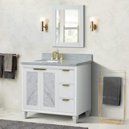 Bellaterra Home Trento 43" 2-Door 3-Drawer White Freestanding Vanity Set With Ceramic Left Undermount Rectangular Sink and Gray Granite Top, and Left Door Cabinet