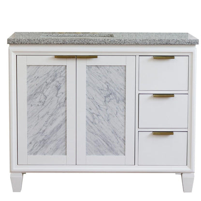 Bellaterra Home Trento 43" 2-Door 3-Drawer White Freestanding Vanity Set With Ceramic Left Undermount Rectangular Sink and Gray Granite Top, and Left Door Cabinet