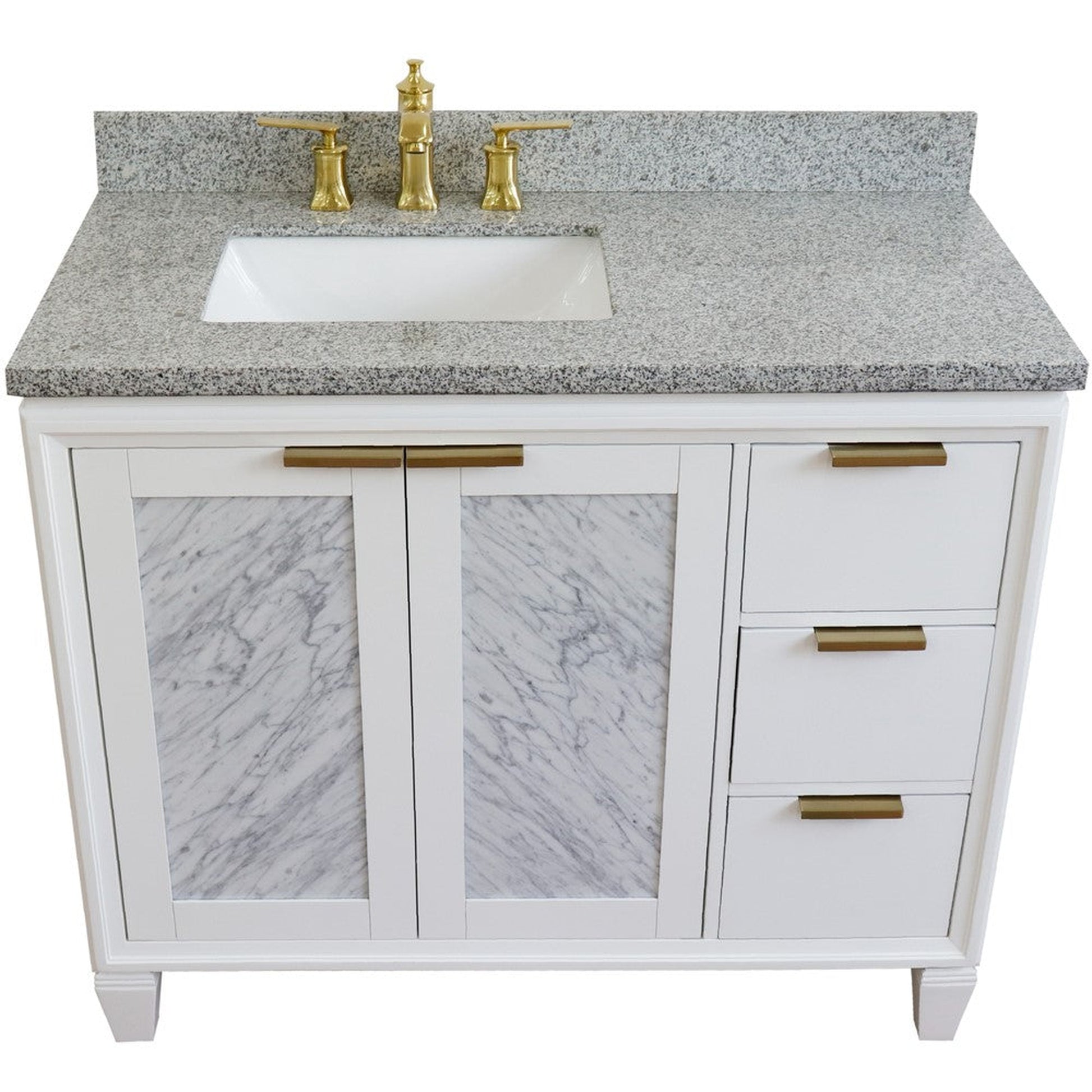 Bellaterra Home Trento 43" 2-Door 3-Drawer White Freestanding Vanity Set With Ceramic Left Undermount Rectangular Sink and Gray Granite Top, and Left Door Cabinet