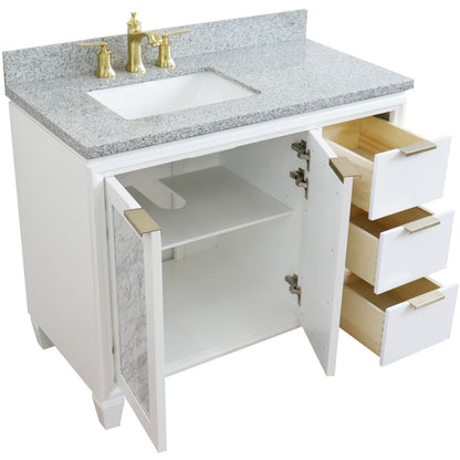 Bellaterra Home Trento 43" 2-Door 3-Drawer White Freestanding Vanity Set With Ceramic Left Undermount Rectangular Sink and Gray Granite Top, and Left Door Cabinet