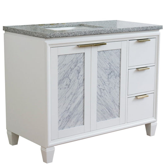 Bellaterra Home Trento 43" 2-Door 3-Drawer White Freestanding Vanity Set With Ceramic Left Undermount Rectangular Sink and Gray Granite Top, and Left Door Cabinet