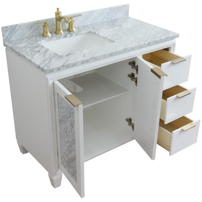 Bellaterra Home Trento 43" 2-Door 3-Drawer White Freestanding Vanity Set With Ceramic Left Undermount Rectangular Sink and White Carrara Marble Top, and Left Door Cabinet