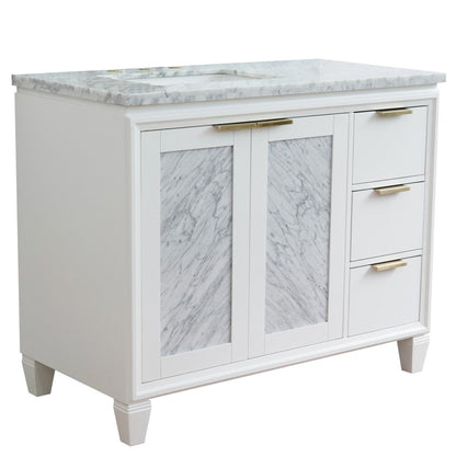 Bellaterra Home Trento 43" 2-Door 3-Drawer White Freestanding Vanity Set With Ceramic Left Undermount Rectangular Sink and White Carrara Marble Top, and Left Door Cabinet