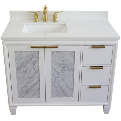 Bellaterra Home Trento 43" 2-Door 3-Drawer White Freestanding Vanity Set With Ceramic Left Undermount Rectangular Sink and White Quartz Top, and Left Door Cabinet