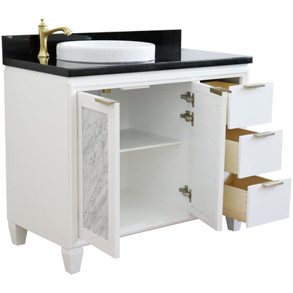 Bellaterra Home Trento 43" 2-Door 3-Drawer White Freestanding Vanity Set With Ceramic Left Vessel Sink and Black Galaxy Granite Top, and Left Door Cabinet