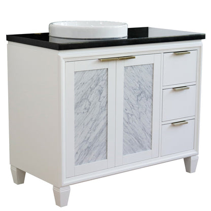 Bellaterra Home Trento 43" 2-Door 3-Drawer White Freestanding Vanity Set With Ceramic Left Vessel Sink and Black Galaxy Granite Top, and Left Door Cabinet