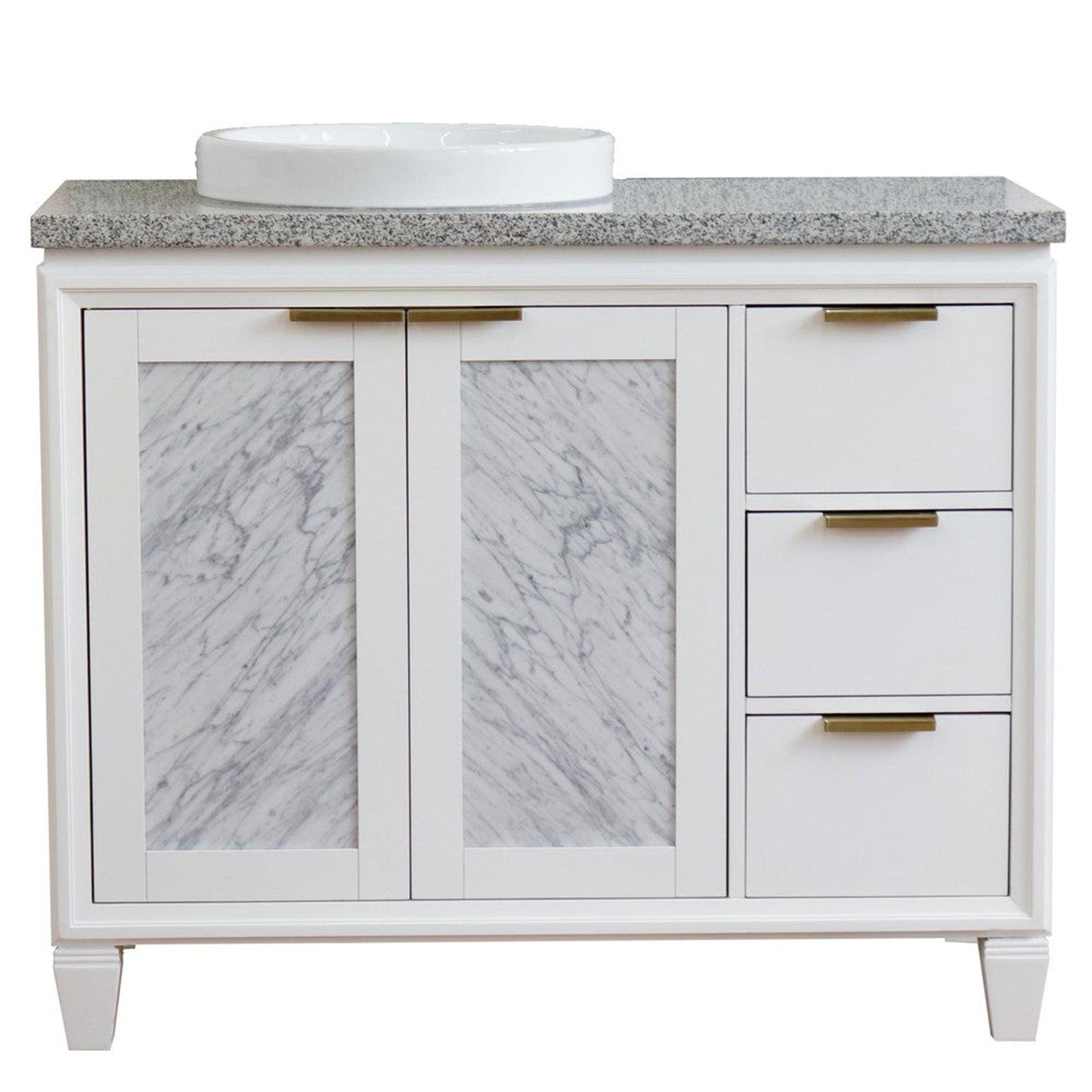 Bellaterra Home Trento 43" 2-Door 3-Drawer White Freestanding Vanity Set With Ceramic Left Vessel Sink and Gray Granite Top, and Left Door Cabinet