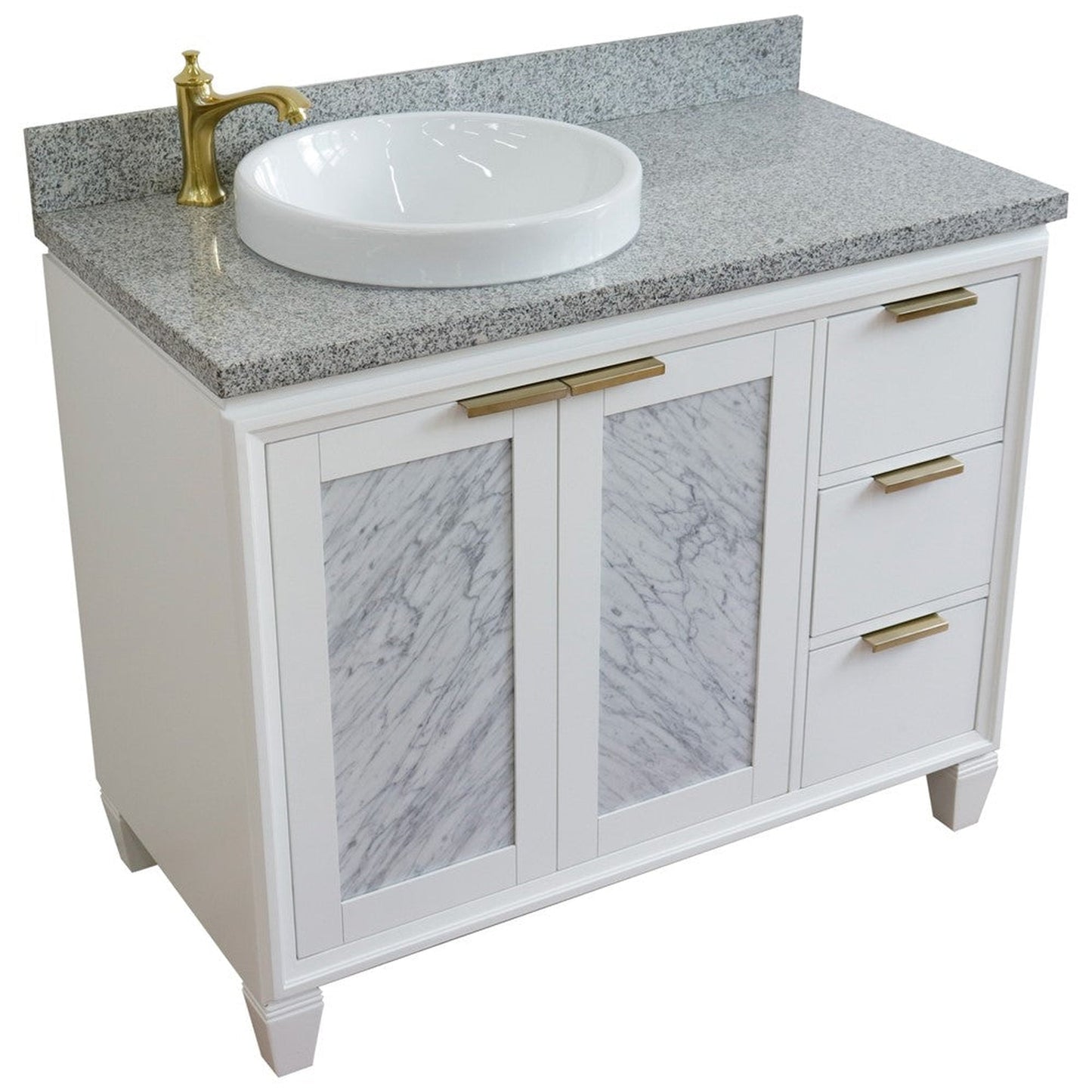 Bellaterra Home Trento 43" 2-Door 3-Drawer White Freestanding Vanity Set With Ceramic Left Vessel Sink and Gray Granite Top, and Left Door Cabinet