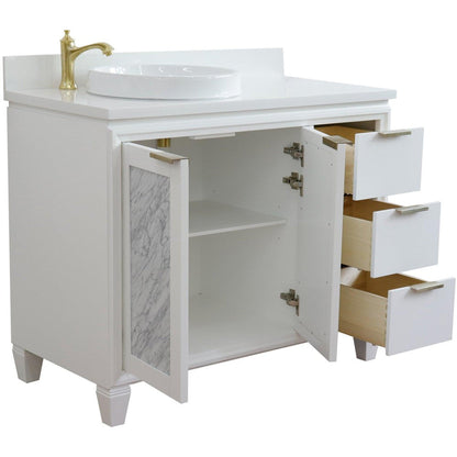 Bellaterra Home Trento 43" 2-Door 3-Drawer White Freestanding Vanity Set With Ceramic Left Vessel Sink and White Quartz Top, and Left Door Cabinet