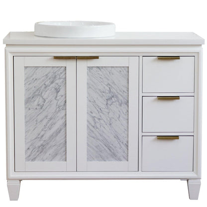 Bellaterra Home Trento 43" 2-Door 3-Drawer White Freestanding Vanity Set With Ceramic Left Vessel Sink and White Quartz Top, and Left Door Cabinet