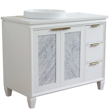 Bellaterra Home Trento 43" 2-Door 3-Drawer White Freestanding Vanity Set With Ceramic Left Vessel Sink and White Quartz Top, and Left Door Cabinet