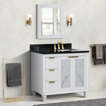 Bellaterra Home Trento 43" 2-Door 3-Drawer White Freestanding Vanity Set With Ceramic Right Undermount Rectangular Sink and Black Galaxy Granite Top, and Right Door Cabinet