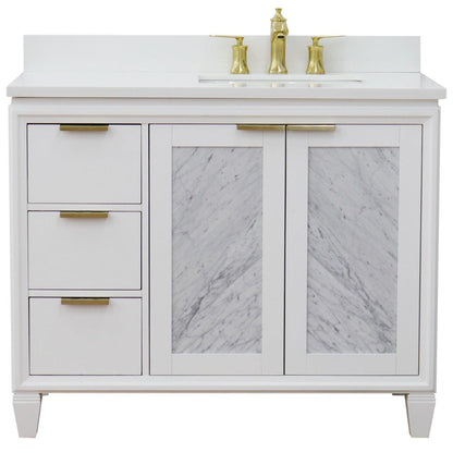 Bellaterra Home Trento 43" 2-Door 3-Drawer White Freestanding Vanity Set With Ceramic Right Undermount Rectangular Sink and White Quartz Top, and Right Door Cabinet