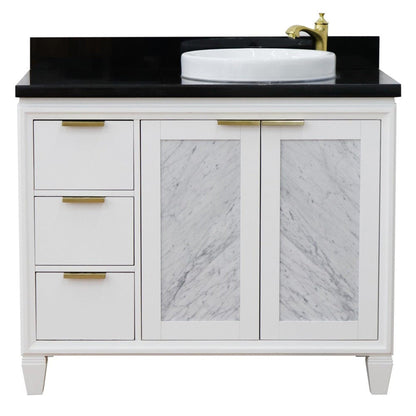 Bellaterra Home Trento 43" 2-Door 3-Drawer White Freestanding Vanity Set With Ceramic Right Vessel Sink and Black Galaxy Granite Top, and Right Door Cabinet