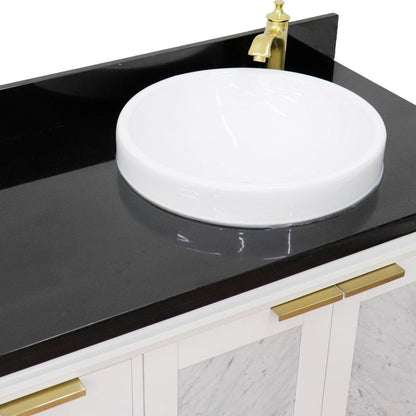 Bellaterra Home Trento 43" 2-Door 3-Drawer White Freestanding Vanity Set With Ceramic Right Vessel Sink and Black Galaxy Granite Top, and Right Door Cabinet