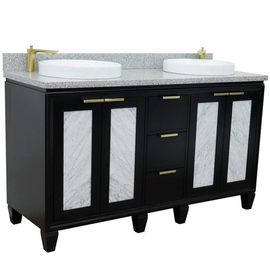 Bellaterra Home Trento 61" 4-Door 3-Drawer Black Freestanding Vanity Set With Ceramic Double Vessel Sink and Gray Granite Top