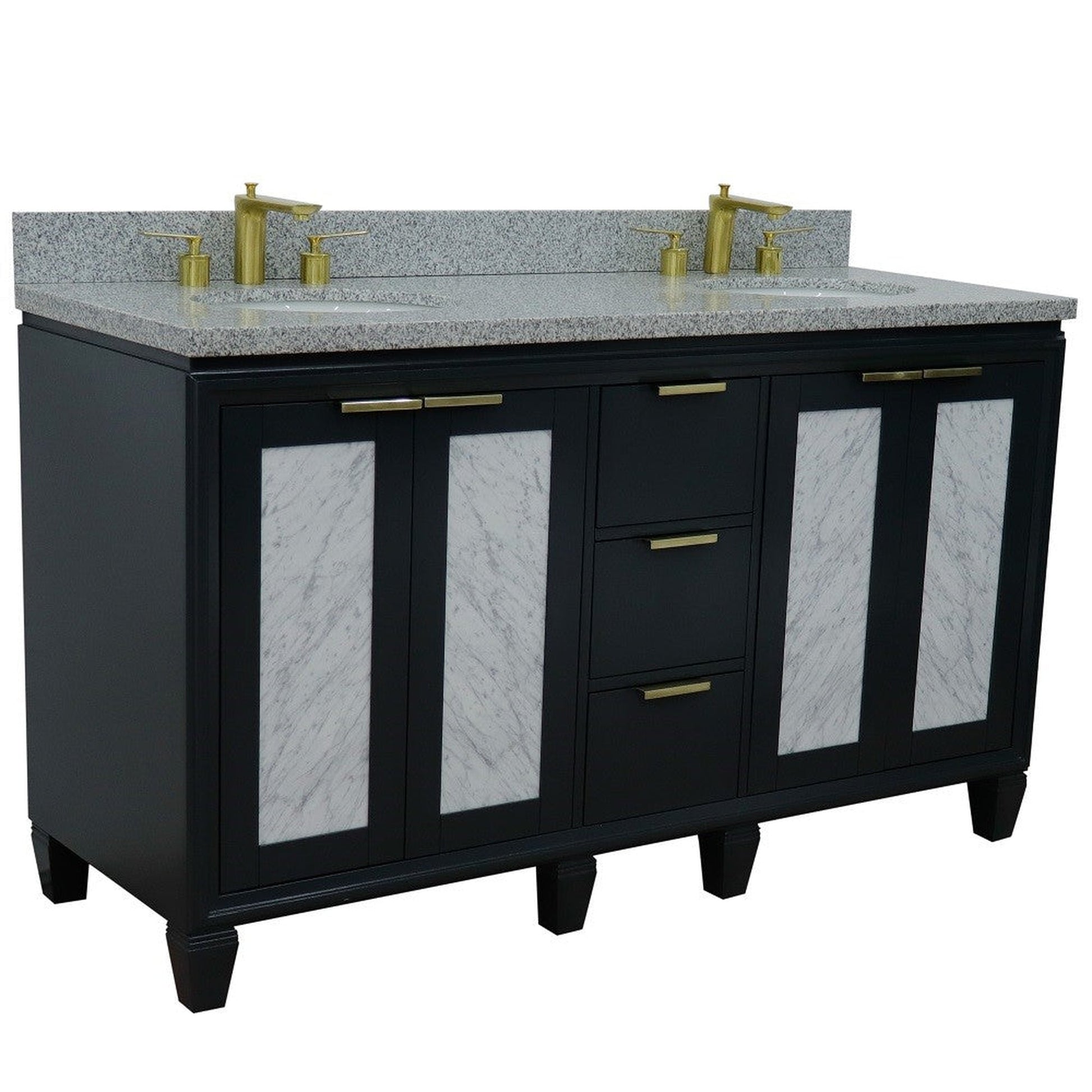 Bellaterra Home Trento 61" 4-Door 3-Drawer Dark Gray Freestanding Vanity Set With Ceramic Double Undermount Oval Sink and Gray Granite Top