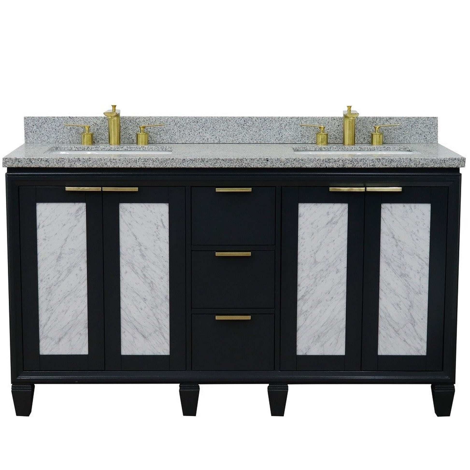 Bellaterra Home Trento 61" 4-Door 3-Drawer Dark Gray Freestanding Vanity Set With Ceramic Double Undermount Rectangular Sink and Gray Granite Top