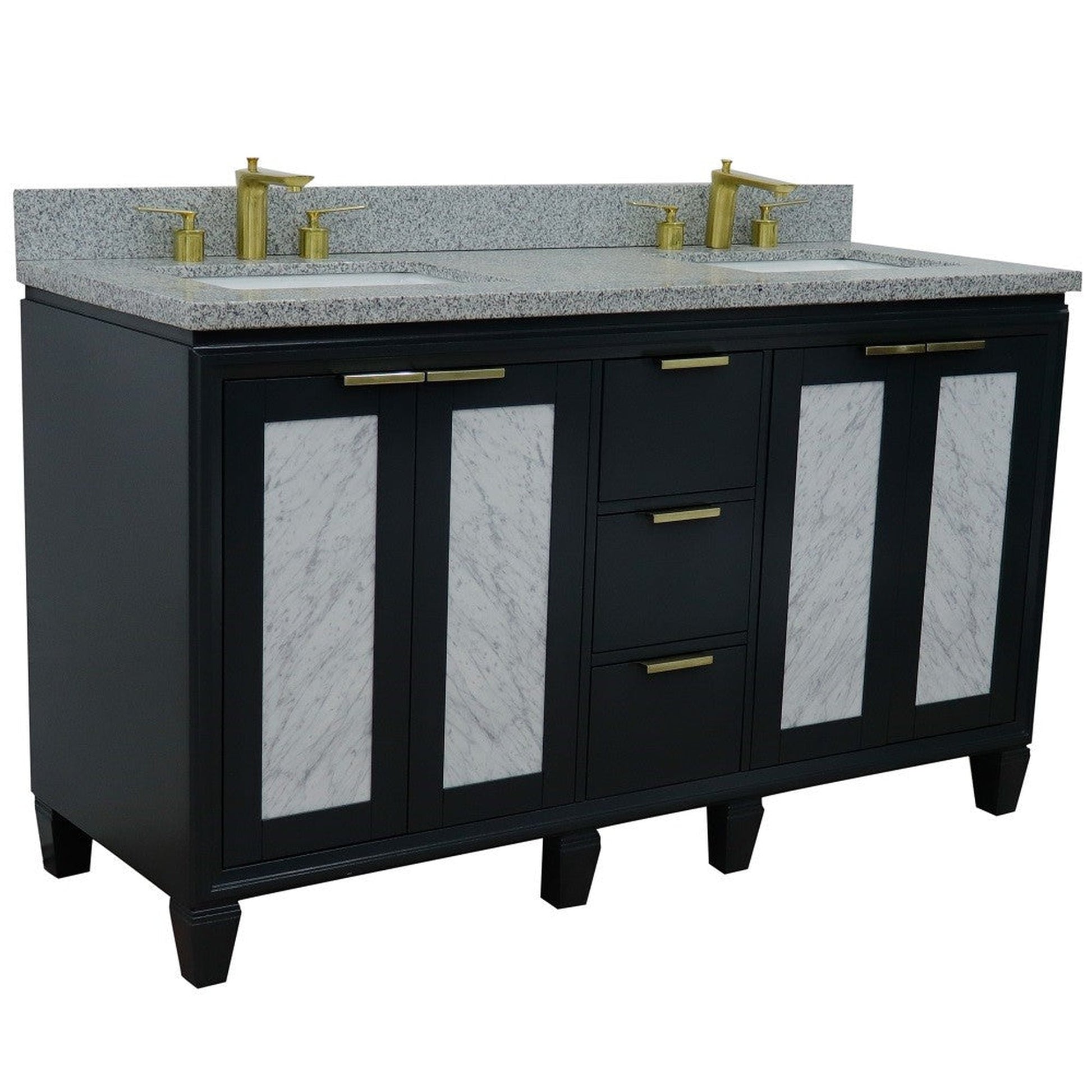 Bellaterra Home Trento 61" 4-Door 3-Drawer Dark Gray Freestanding Vanity Set With Ceramic Double Undermount Rectangular Sink and Gray Granite Top